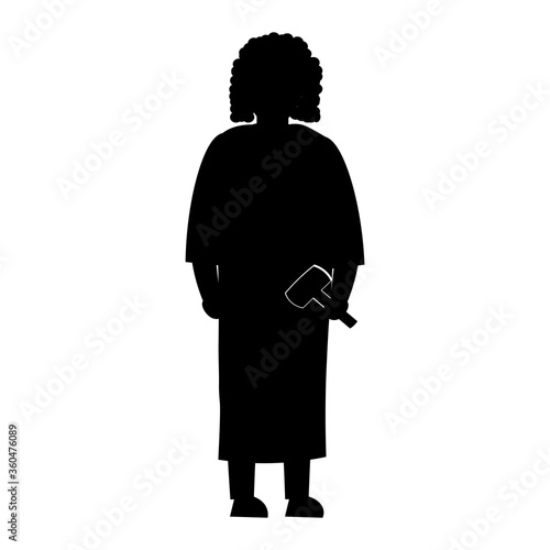 Flat vector character silhouette of a judge with a hammer. Profession judge. Isolate on a white