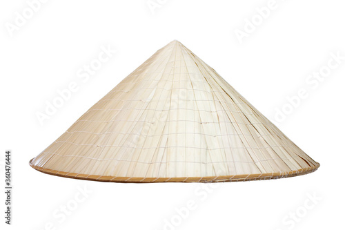 Vietnamese conical hat of tropical plants and bamboo twigs isolated on a white background. Hat sheet
