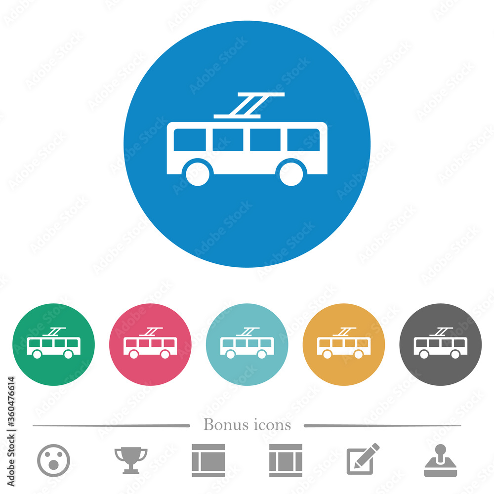 Trolley bus flat round icons Trolley bus flat round icons