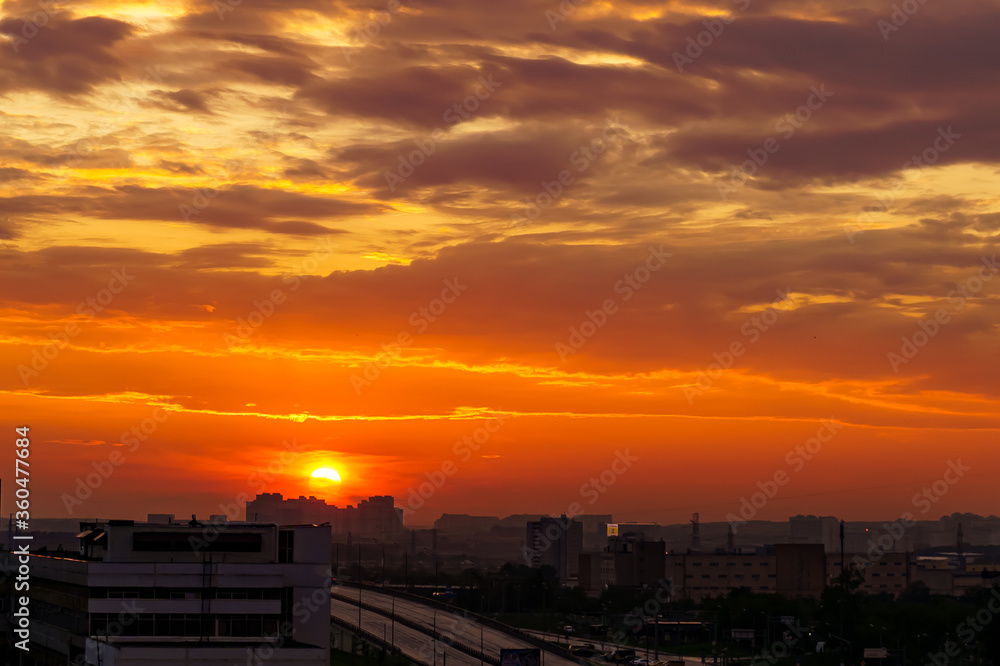 The alarming colors of sunset over summer Moscow The alarming colors of sunset over summer Moscow