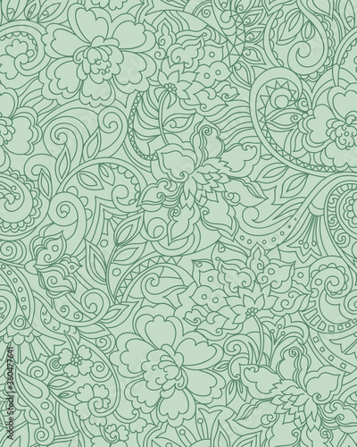 Zen garden collection, seamless pattern green line drawing