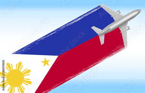 Background Philippines  travel concept.  flag with plane