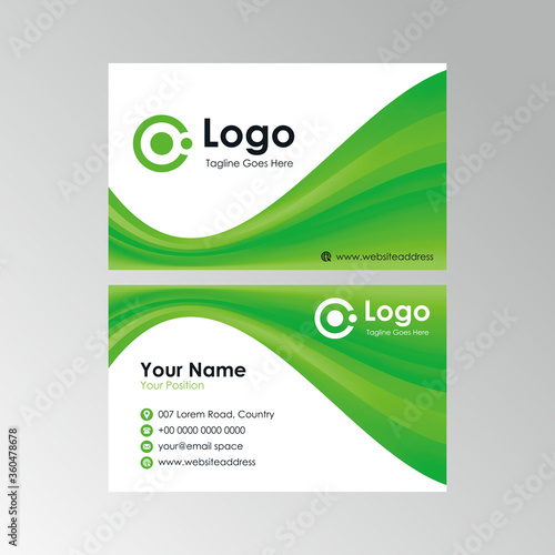 abstract smooth fresh wavy green white business card design, professional stylish name card template vector