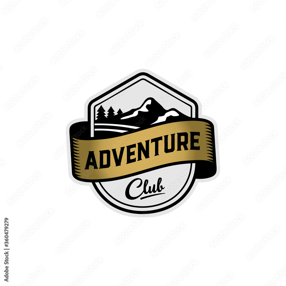 adventure mountain badge with banner logo template