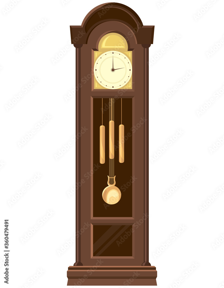 Grandfather clock in cartoon style. Vintage object isolated on white  background. Stock Vector | Adobe Stock