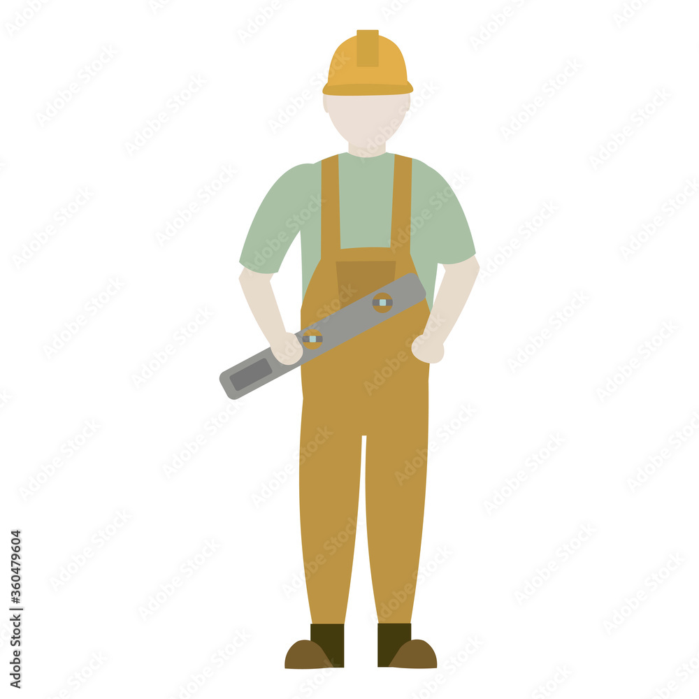 Flat vector character builder in helmet. Profession builder. Isolate on a white Flat vector character builder in helmet. Profession builder. Isolate on a white