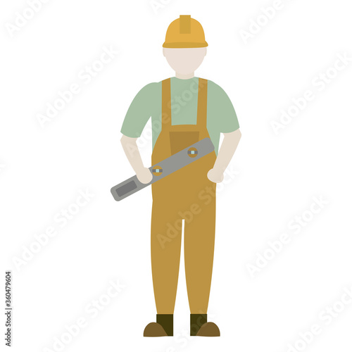 Flat vector character builder in helmet. Profession builder. Isolate on a white