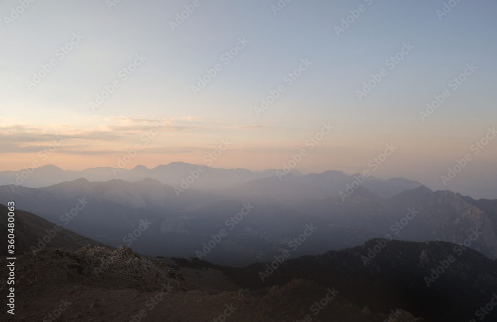 Mountain peaks in fog scenery landscape Mountain peaks in fog scenery landscape