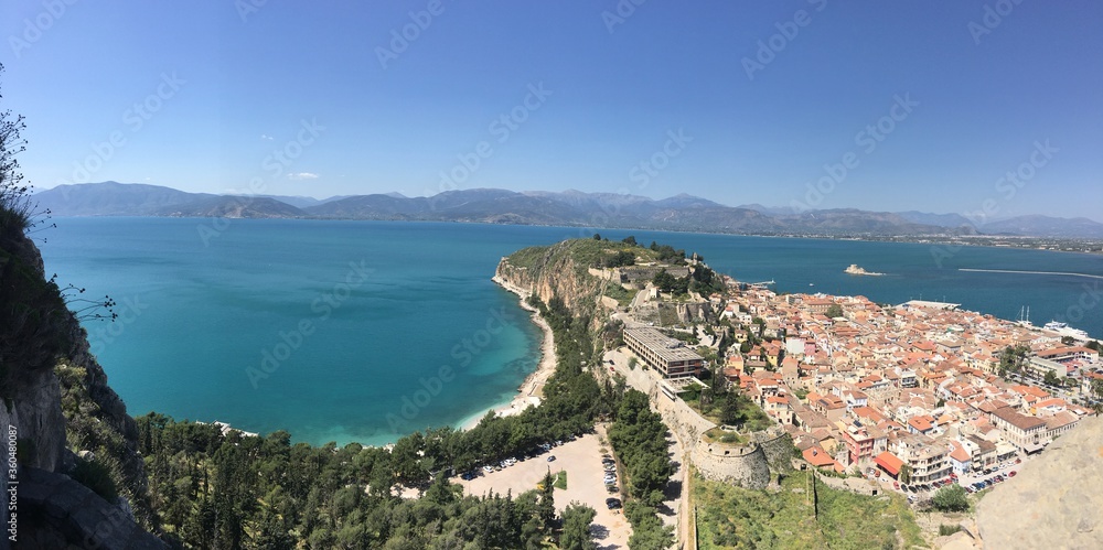 Nafplion, a seaport town in the Peloponnese in Greece. view from the castle