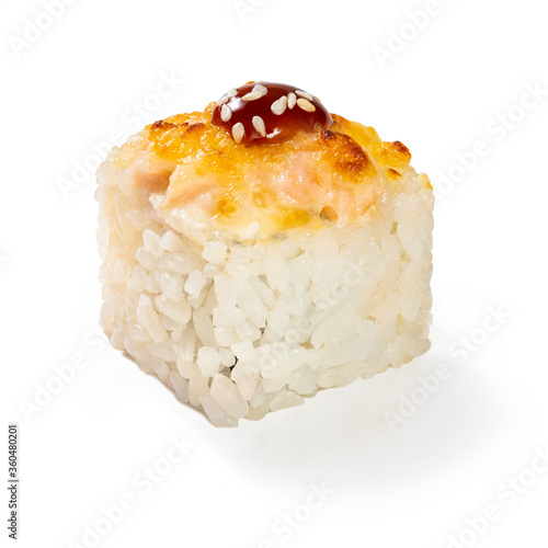 Obraz na płótnie Japanese cuisine. Seafood, vegetables and meat. Sushi roll isolated on a white background. Ready for use. Taste of fresh food w salonie