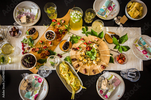 Table with food, top view