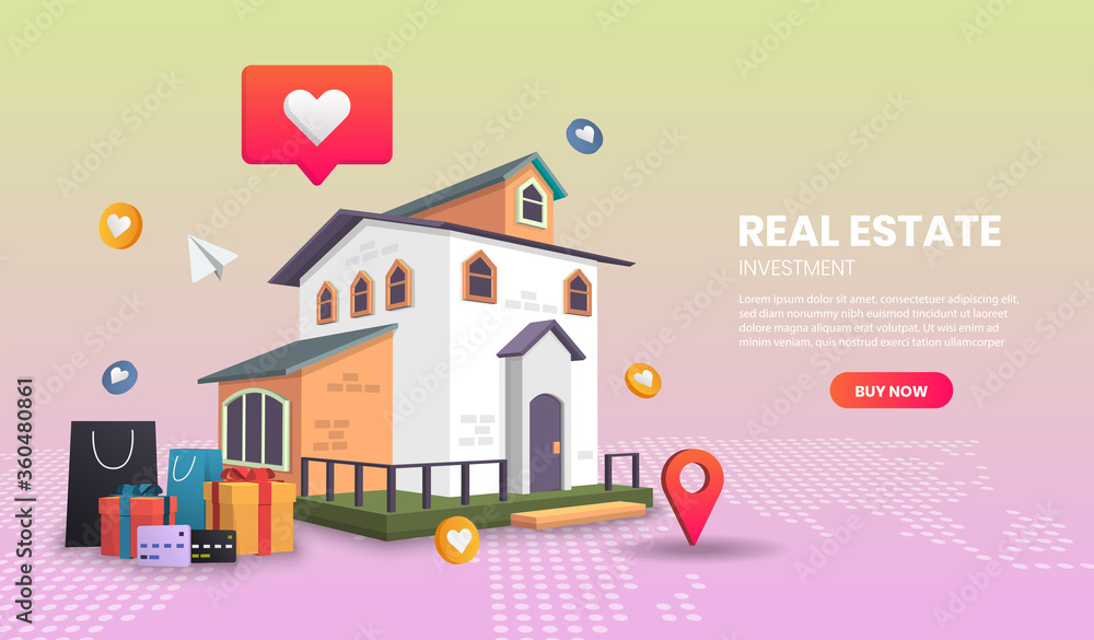 real estate landing page concept, online order tracking, delivery home and office.3d vector illustration. real estate landing page concept, online order tracking, delivery home and office.3d vector illustration.