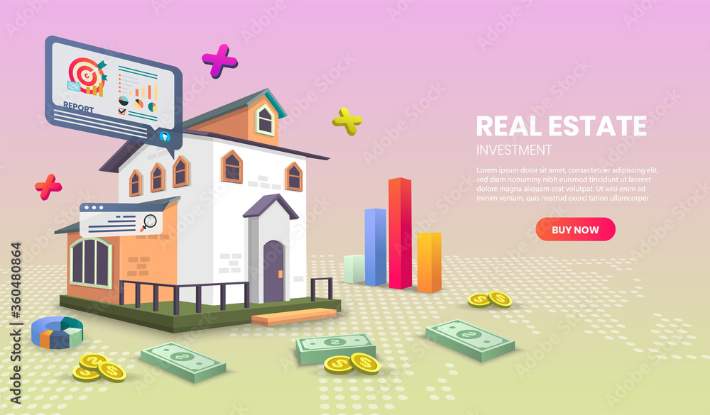 real estate landing page for Website or Mobile Application Vector with money vector Concept Marketing and Digital marketing.