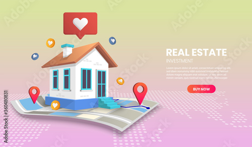 real estate landing page concept on map vector.suitable for banner application.