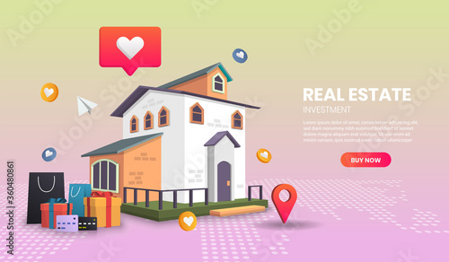 real estate landing page concept, online order tracking, delivery home and office.3d vector illustration.