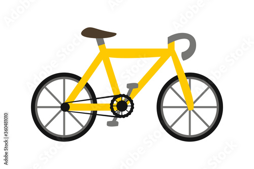 Flat vector illustration of a yellow bicycle isolated on white background. urban eco transport