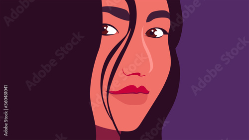 Portrait of an Hispanic woman. The head of a girl.