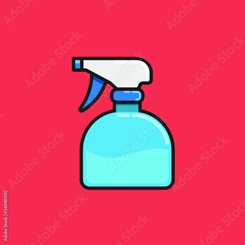 Plastic sprayer bottle for housework and cleaning filled halfway with liquid