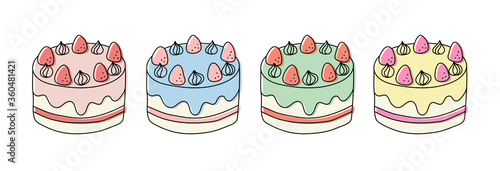 手書きケーキのイラストのセット／かわいい／記念日