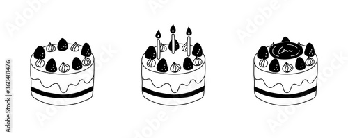 手書きケーキのイラストのセット／かわいい／記念日