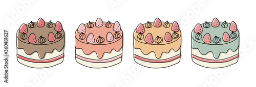 手書きケーキのイラストのセット／かわいい／記念日