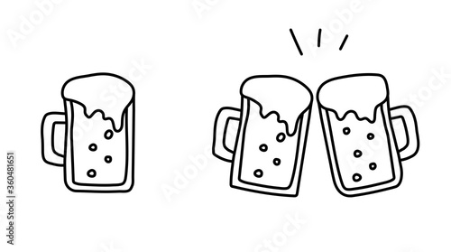 手書きのビールのイラスト／乾杯／素材