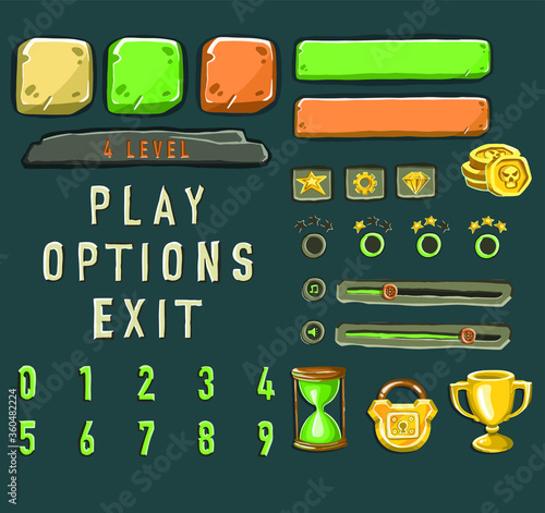 Game template with elements of game objects. Vector illustration