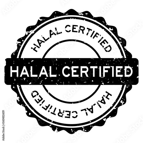 Grunge black halal certified word round rubber seal stamp on white background