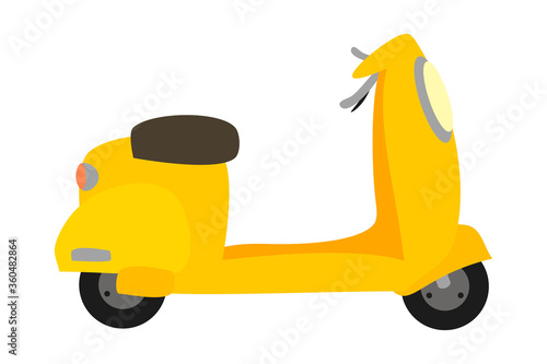 Flat vector illustration of a yellow scooter isolated on a white background. urban transport.
