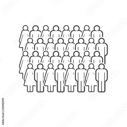 Large group of men and women. People simple line icons. Vector illustration