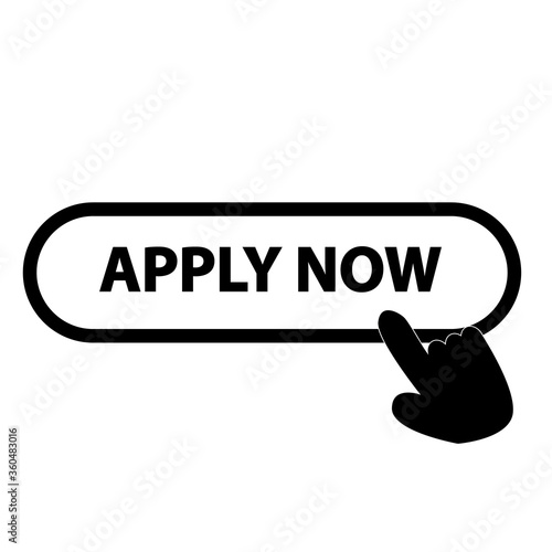 apply now icon on white background. finger presses on apply now button. apply now symbol. flat style.