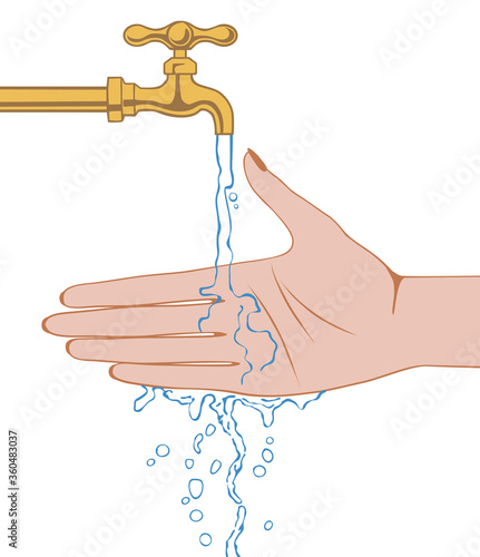 Female hand under a stream of water running down from a tap