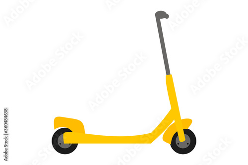 Flat vector illustration of a yellow electric scooter isolated on a white background. City eco transport.