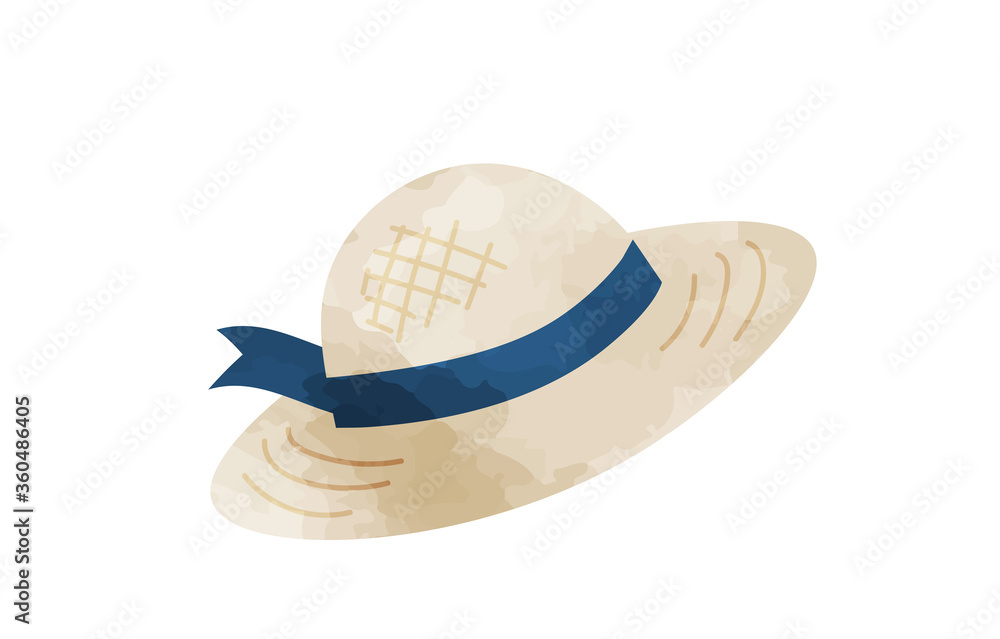 紺色のリボンのついた麦わら帽子のイラスト 水彩風 Stock Illustration Adobe Stock 紺色のリボンのついた麦わら帽子のイラスト 水彩風 Stock Illustration Adobe Stock