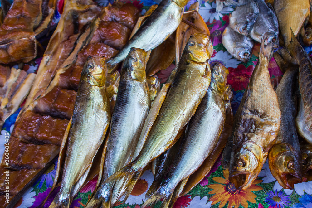 Fototapeta premium Smoked fish at the market in Vylkove. Ukraine