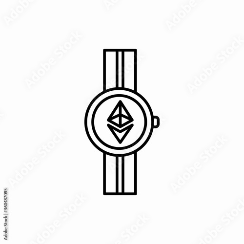 Outline ethereum with watch icon.Ethereum with watch vector illustration. Symbol for web and mobile