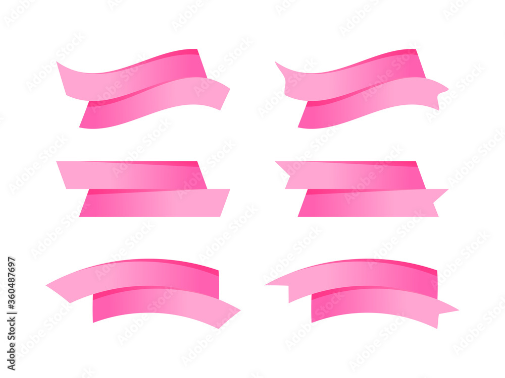 ribbon bow pink stripe shape isolated on white, ribbon tag set for element graphic design, ribbon line pink for label copy space text, border tape curl ribbon pink shaped, label tape pink