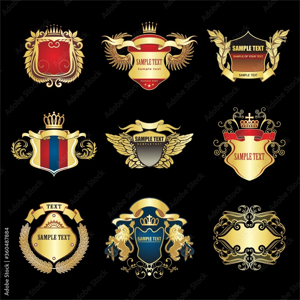 Golden Vip Logo Set - Isolated On Black Background, Vector Illustration. Icons Collection Of Golden Vip Logo, Gold Emblem And Label. Useful For Badge, Seal And Design Template. Luxury Logo Vector Golden Vip Logo Set - Isolated On Black Background, Vector Illustration. Icons Collection Of Golden Vip Logo, Gold Emblem And Label. Useful For Badge, Seal And Design Template. Luxury Logo Vector
