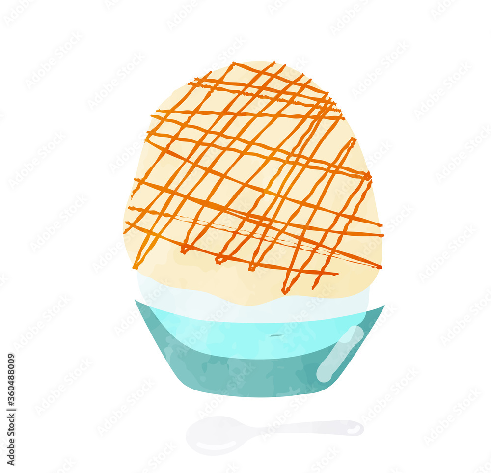 キャラメルソースのかかった絵スプーマかき氷のイラスト 水彩風 Stock Illustration Adobe Stock