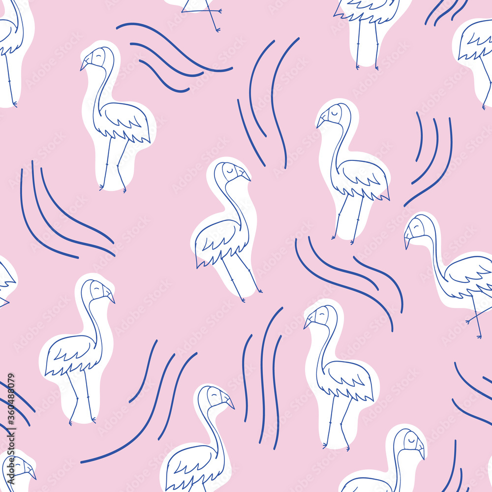 Fototapeta premium seamless pattern with hand drawn flamingo.