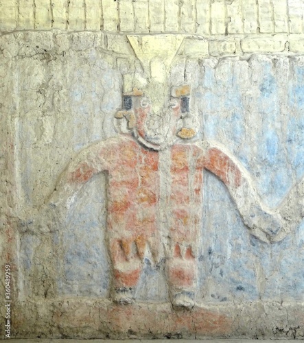 Mural paintings of war prisoners for human sacrifice of mochica culture at El Brujo (Chicama valley, Peru) photo