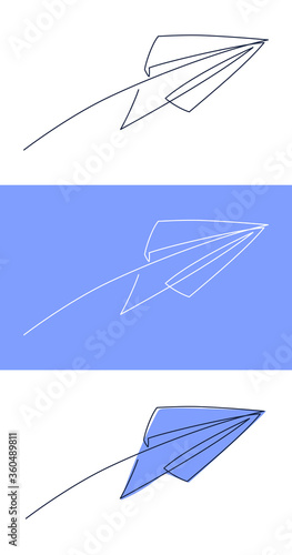 Paper plane continuous line vector illustration - airplane silhouette made with one single line art style.