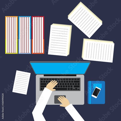 top view of business man working at office desk table in office