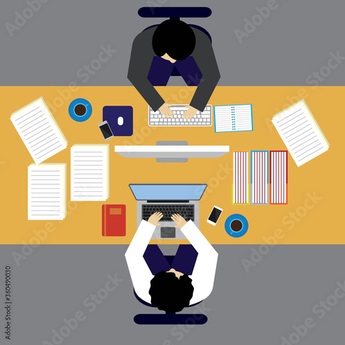 top view of business man working at office desk table in office