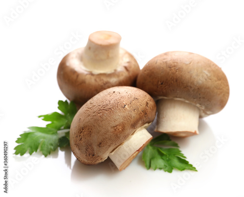 Brown champignons isolated on white background