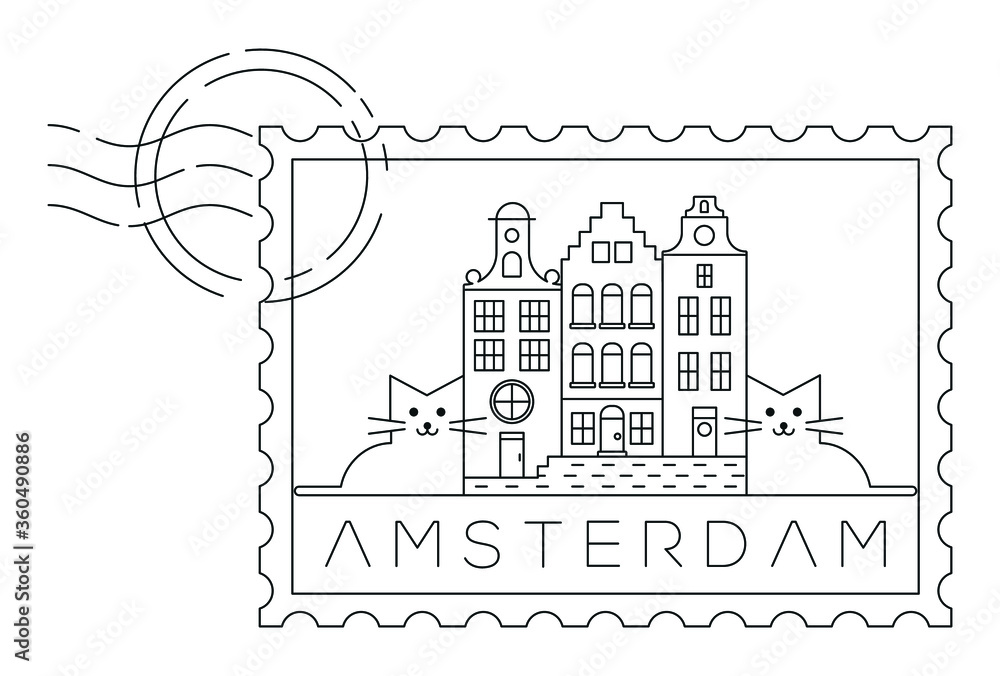 Fototapeta premium Amsterdam stamp minimal linear vector illustration and typography design, Holland or Netherlands