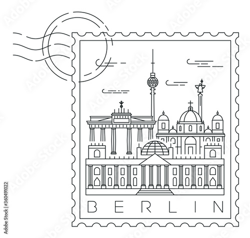 Berlin stamp minimal linear vector illustration and typography design, Germany