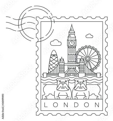 Canvas Print Minimal London stamp, linear vector illustration and typography design, England,