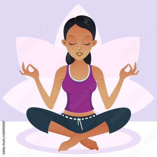 African american woman doing yoga meditation with lotus pose	