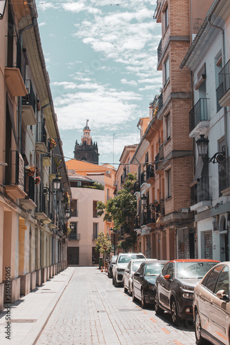 Valencia, Spain; June 11 2020: Street with cars in the neighborhood called "Barrio del Carmen" in Valencia, Spain.